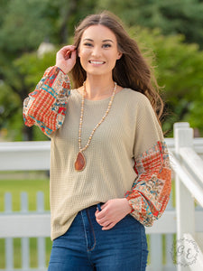 Up in the Air Waffle Knit Top, Sage & Paisley