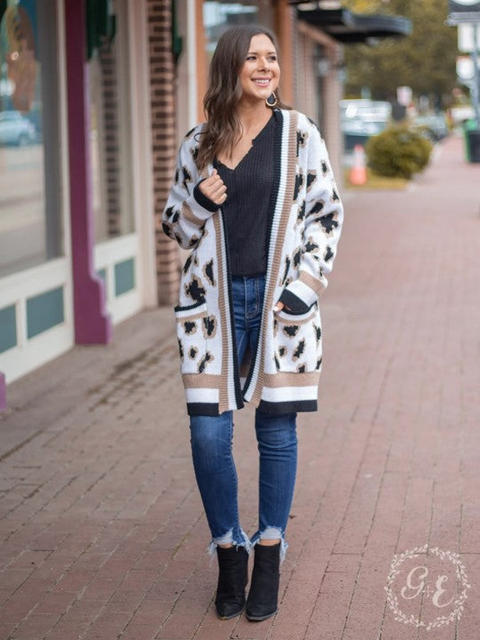 Let's Cozy Up Sweater Cardigan with Pockets, Leopard