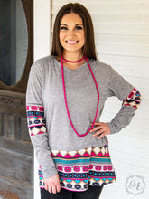 Crisp Days Top with Bright Aztec Accents