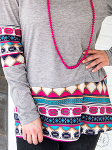 Crisp Days Top with Bright Aztec Accents
