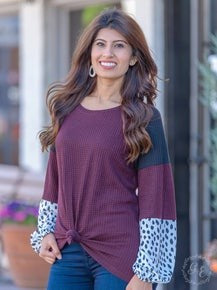 Catalina Mix Waffle Knit Top with Dalmatian Accents