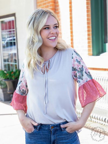 Desert City Blouse, With Blush and Cactus Ruffle Sleeve
