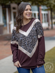 What Love Is Round Neck Drop Long Sleeve with Sequins, Brown