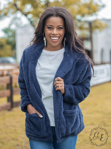 Oh So Soft Hooded Sherpa With Pockets, Navy
