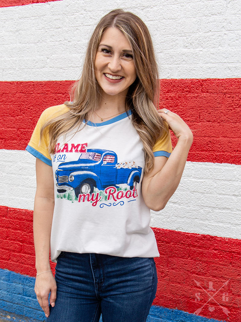 Blame it On My Roots Patriotic Truck Ringer
