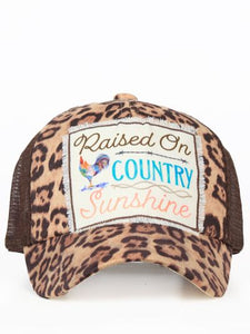 Raised on Country Sunshine Patch on Leopard Hat with Brown Mesh