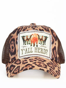 Y'all Herd Patch on Leopard Hat with Brown Mesh