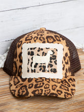 Cream Glitter Goat on Leopard and Scalloped Patch on Leopard Hat with Brown Mesh