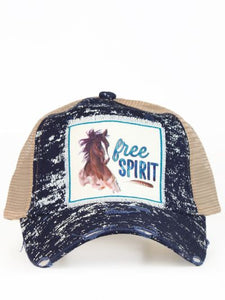 Free Spirit Patch on Navy Spatter Hat with Mesh