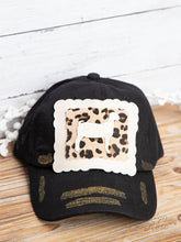 Cream Glitter Goat on Leopard and Scalloped Patch on Black Hat with Glitter Accents
