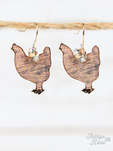 Brown Brushed Hen Earrings, Gold