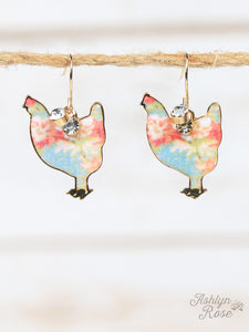 Flower Detailed Hen Earrings, Gold