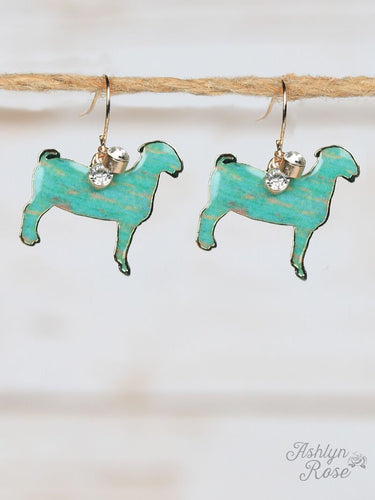 Turquoise Brushed Goat Earrings, Gold