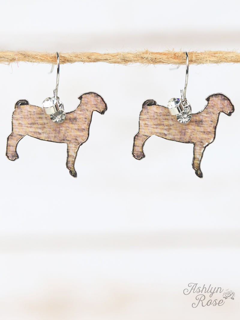 Brown Brushed Goat Earrings, Silver