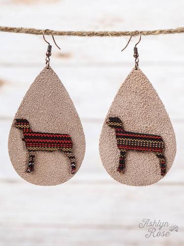 Beige Leather Teardrop Earrings with Serape Lamb Cutout, Copper