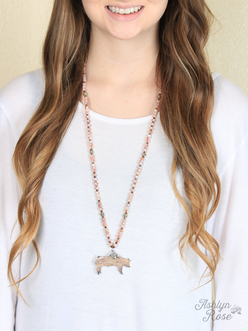 Brown Brushed Pig Necklaces, Silver