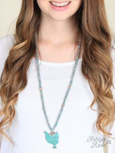 Turquoise Brushed Hen Necklace, Silver