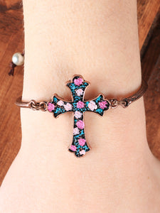 Floral Cross Adjustable Bracelet, Copper