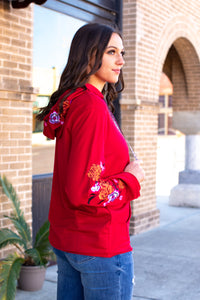 Dark Red Light Weight Pullover With Floral Embroidery
