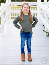 Girls' Heidi's Olive Blouse with Grey Plaid Accents