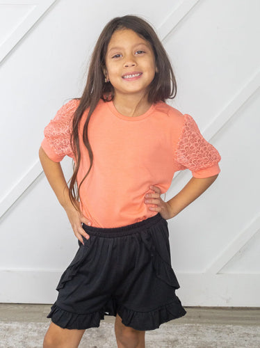 Girls Just Like Mama Lace Sleeve Top in Peach