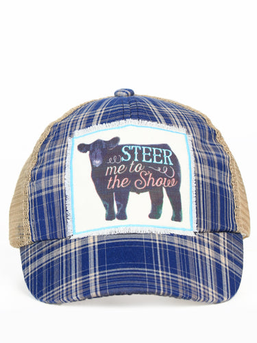 Girls' Steer Me to the Show Patch on Blue Plaid Hat
