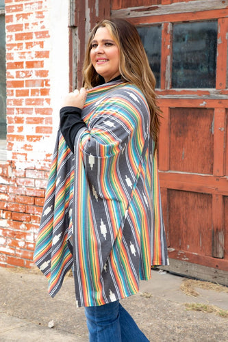 Black Aztec Serape Poncho Vest