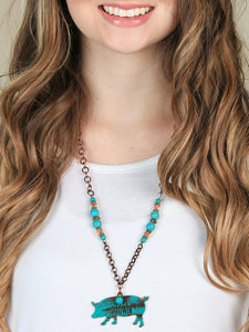 Love Showin' Turquoise and Copper Pig Necklace