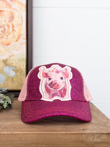 Farm Bred Piggy Patch on Hot Pink Glitter High-Ponytail Hat