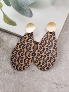 Knock on Wood, Wooden Leopard and Gold Drop Earrings