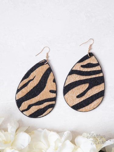 Simply Shimmering Zebra Print Fur Earrings, Beige