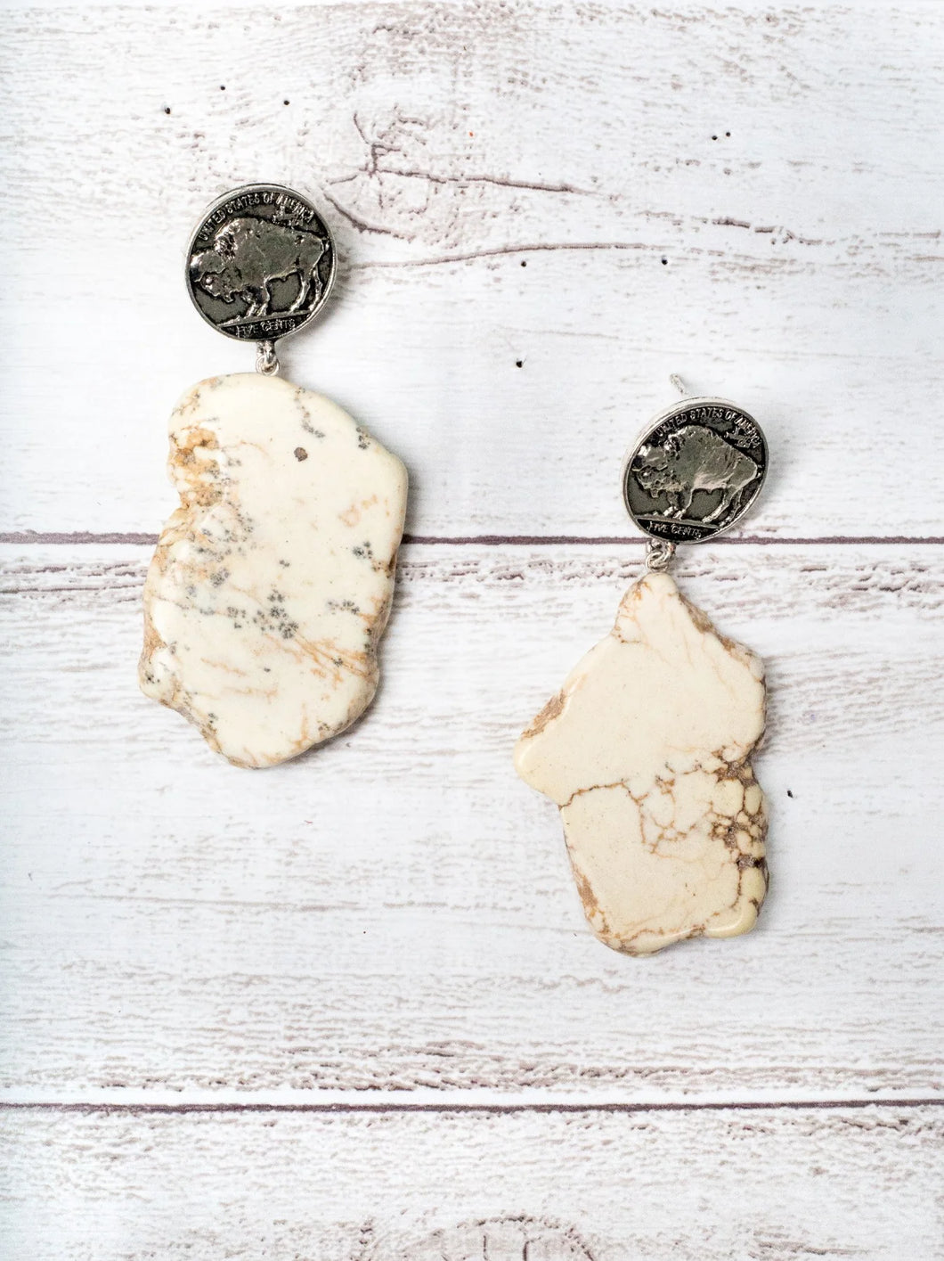 Don't Be A Salty Heifer Cream Howlite Rock Slab With Buffalo Nickel Coin Earrings