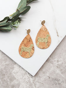 Circle Stud Cork Teardrop Earrings with Gold Glitter Goat, Copper