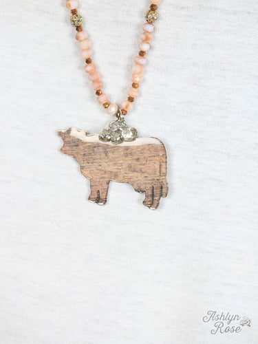 Brown Brushed Cow Necklace, Silver