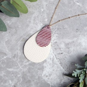 Glitter Stripe Double Drop Necklace On Cream, Red