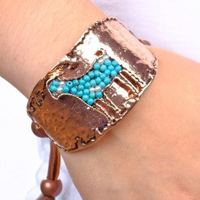 Goat Cuff in Copper with adjustable Leather Closure
