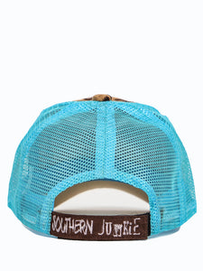 Can't Be Tamed Burro Patch on Leopard & Turquoise Mesh Hat