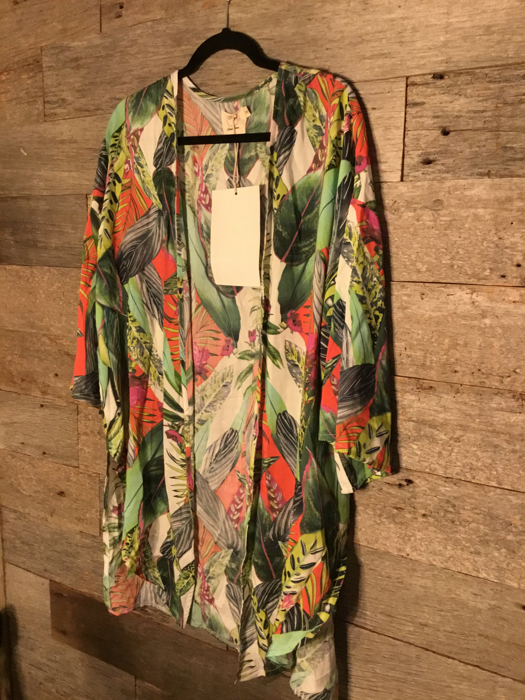 Weekend Getaway Kimono with Green & Orange Tropical Leaves
