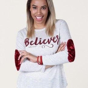 Believer Striped Long Sleeve with Velvet Elbow Patches