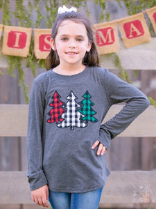 Girls' The Festive Forest Tree Patches on Charcoal Longsleeve