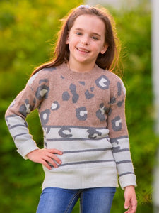 Girls' Spots & Stripes Leopard Comfy Sweater