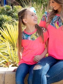 Girls' Eyes on Me Neon Pink Top with Vibrant Snake Accents