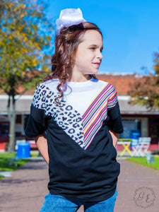 Girl's Colorfully Split Top, Dalmatian and Stripes