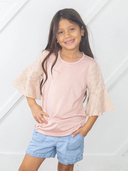 Girls Mauvelous Lace Bell Sleeve Top in Mauve