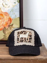 Youth Cream Glitter Goat on Leopard and Scalloped Patch on Black Glitter High-Ponytail Hat